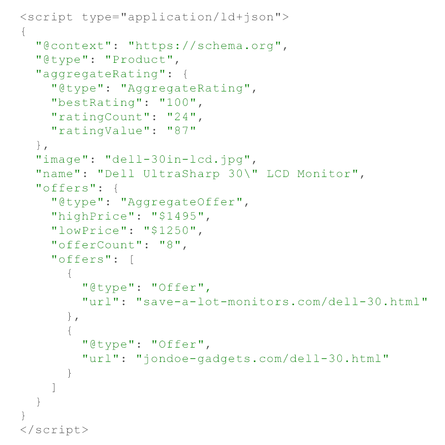 JSON-LD markup for a product page on an eCommerce site
