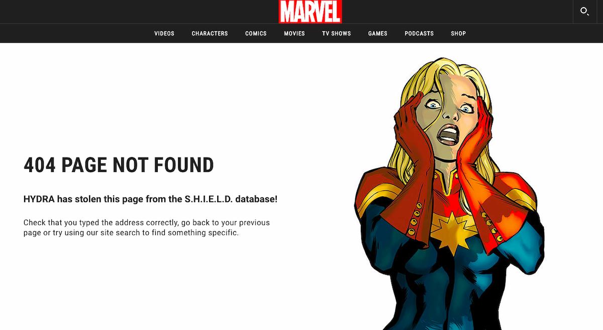 Marvel's 404 Error Page