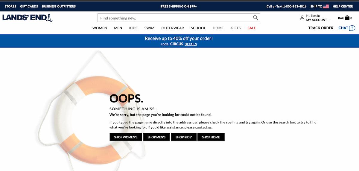 404 error page of Lands' End