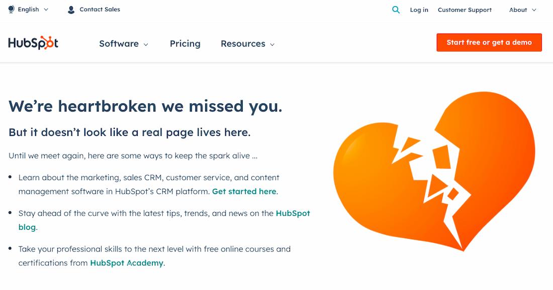 404 error page of HubSpot