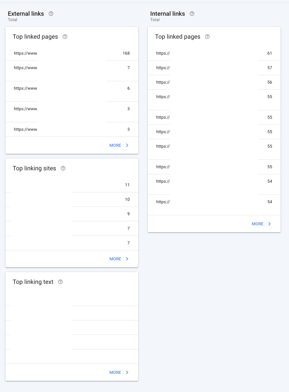 Google search console links report