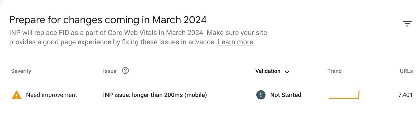 Google Search Console Detected INP Issue for Mobile Website