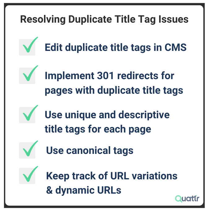 Resolving Duplicate Title Tag Issues Checklist