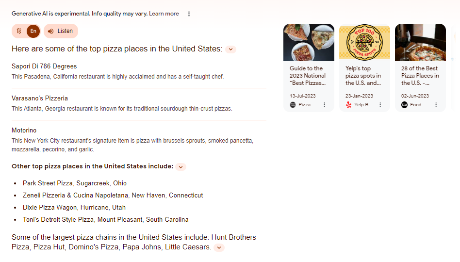 Google SGE for SERPs with the Local Pack Feature in Desktop
