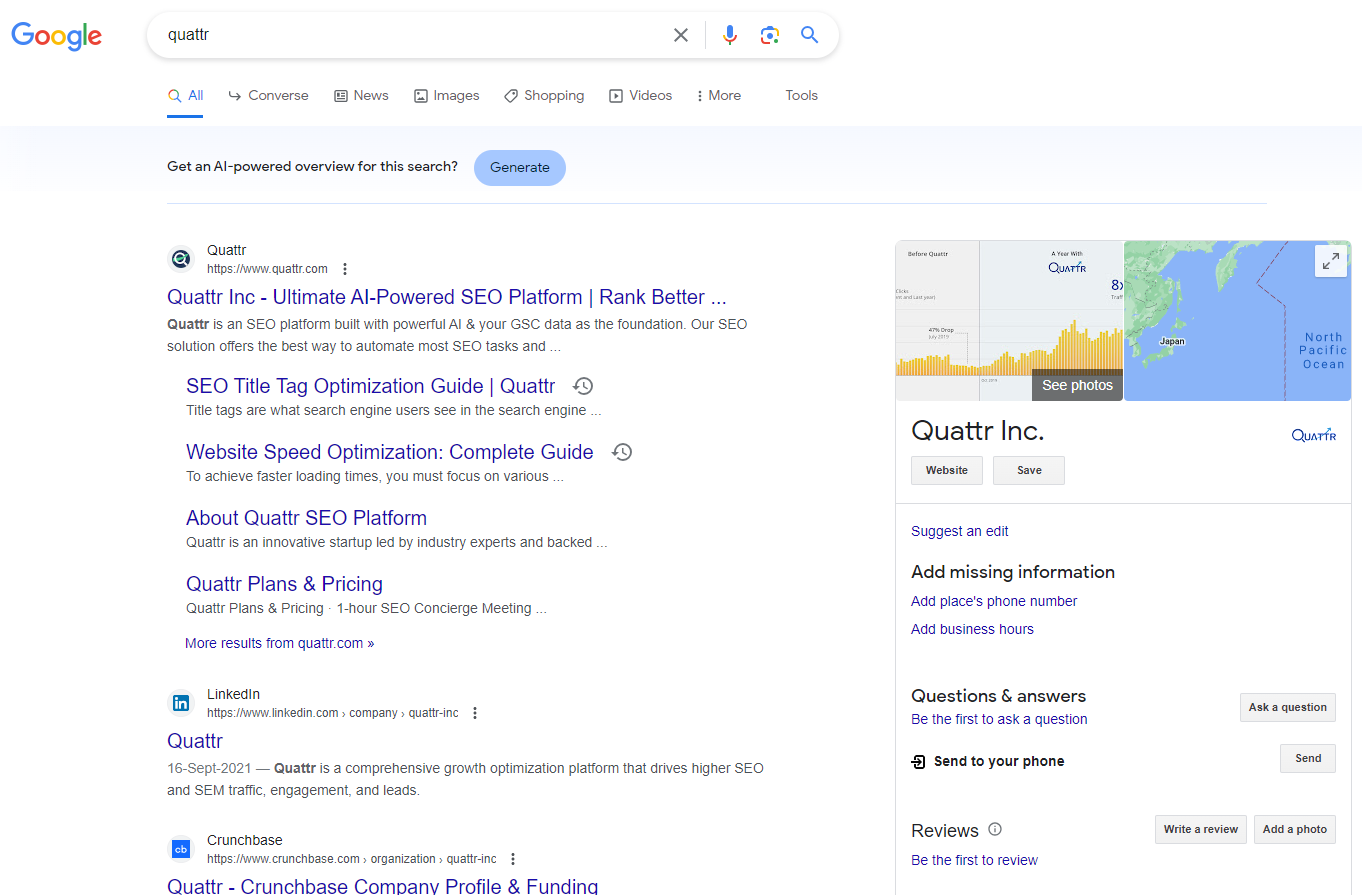 Google SERP with Sitelinks