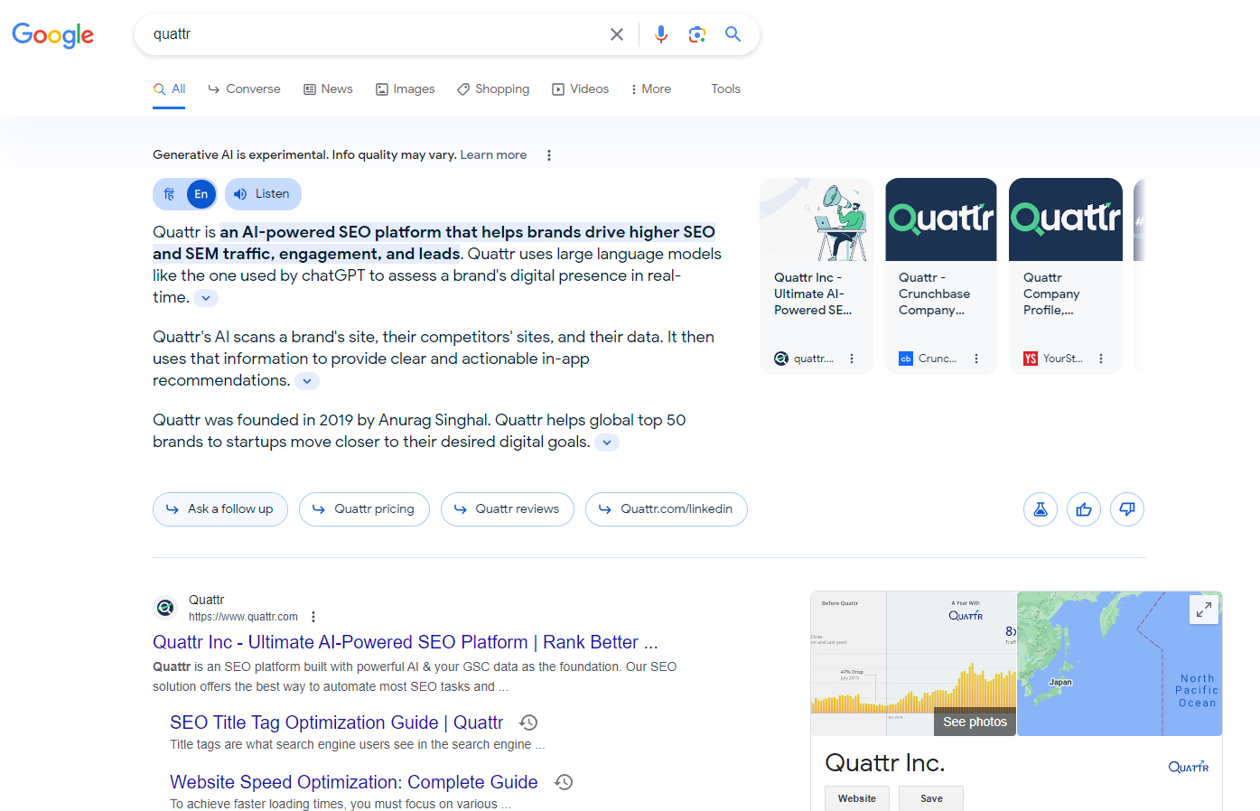 Google SGE Results for Sitelinks in Desktop