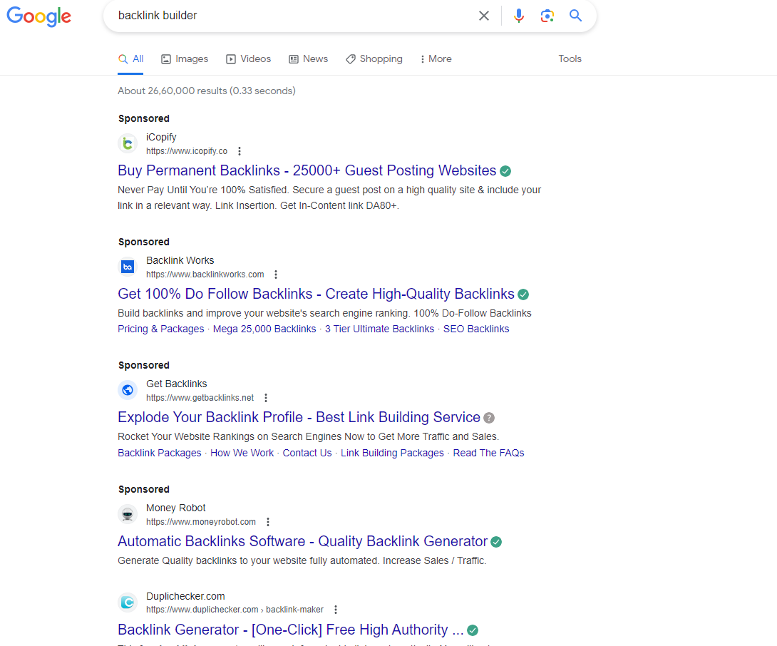 Google SERP Results with Sponsored Ads and Featured Snippets
