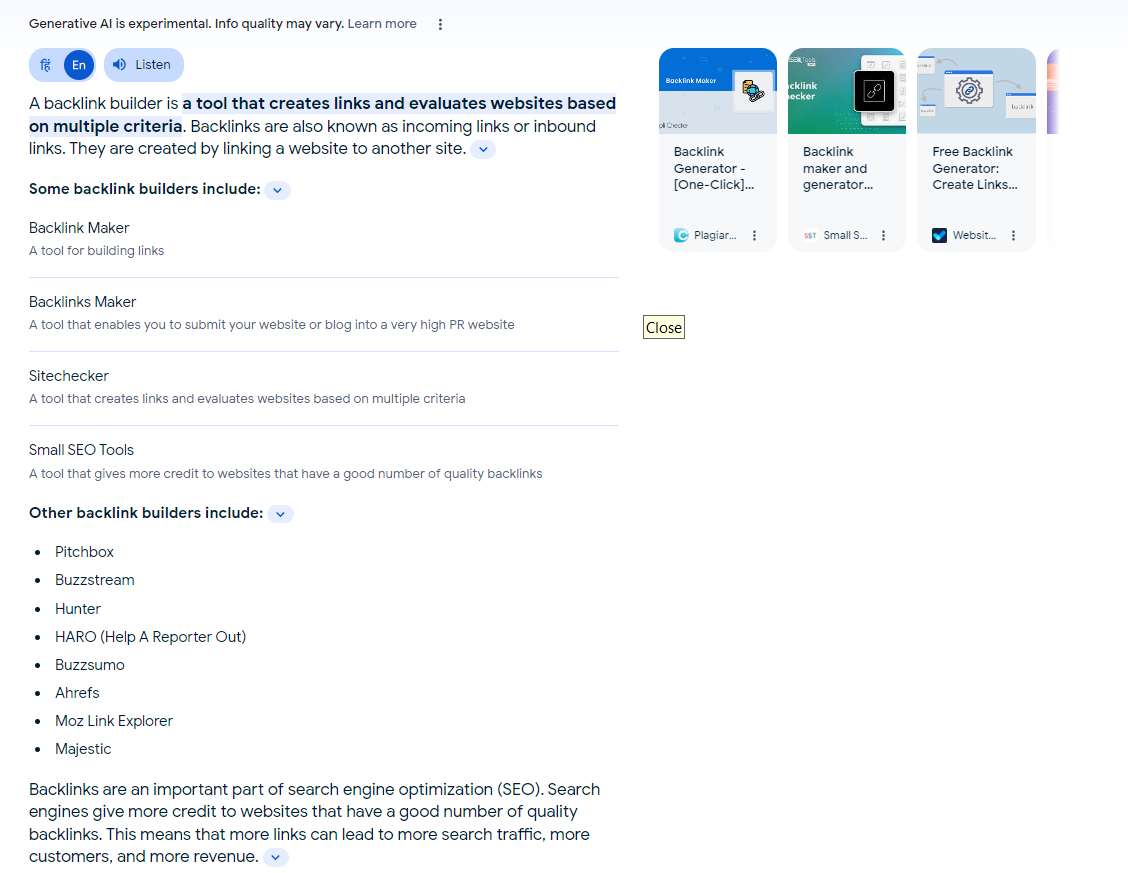 Google SGE Results with Sponsored Ads and Featured Snippets