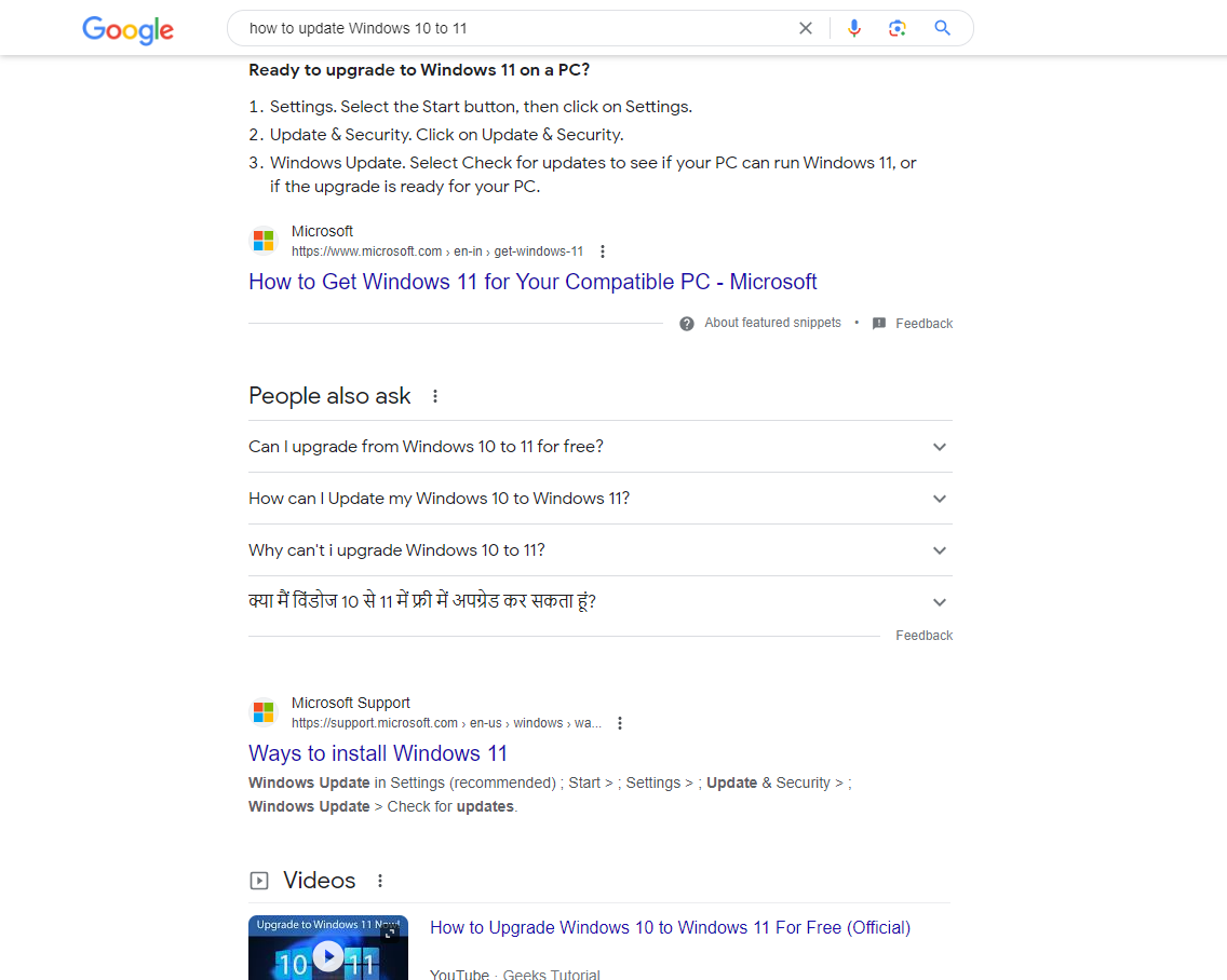 Google SERP Results with Video