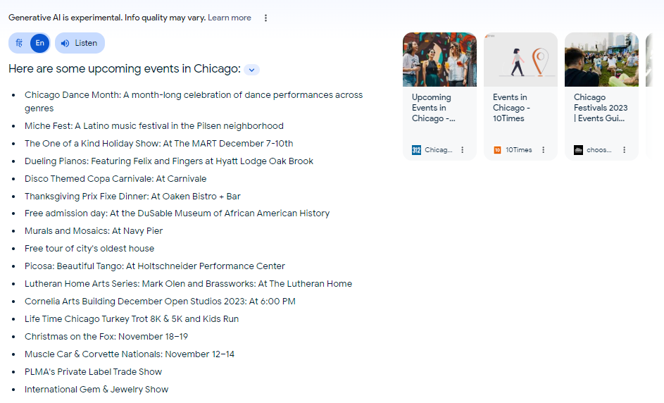 Google SGE Results with Events