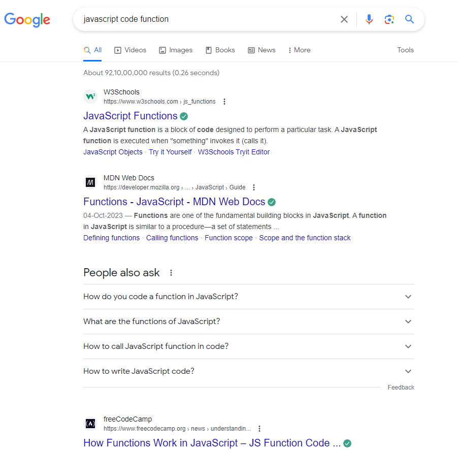 Google SERP Results with Code Tips