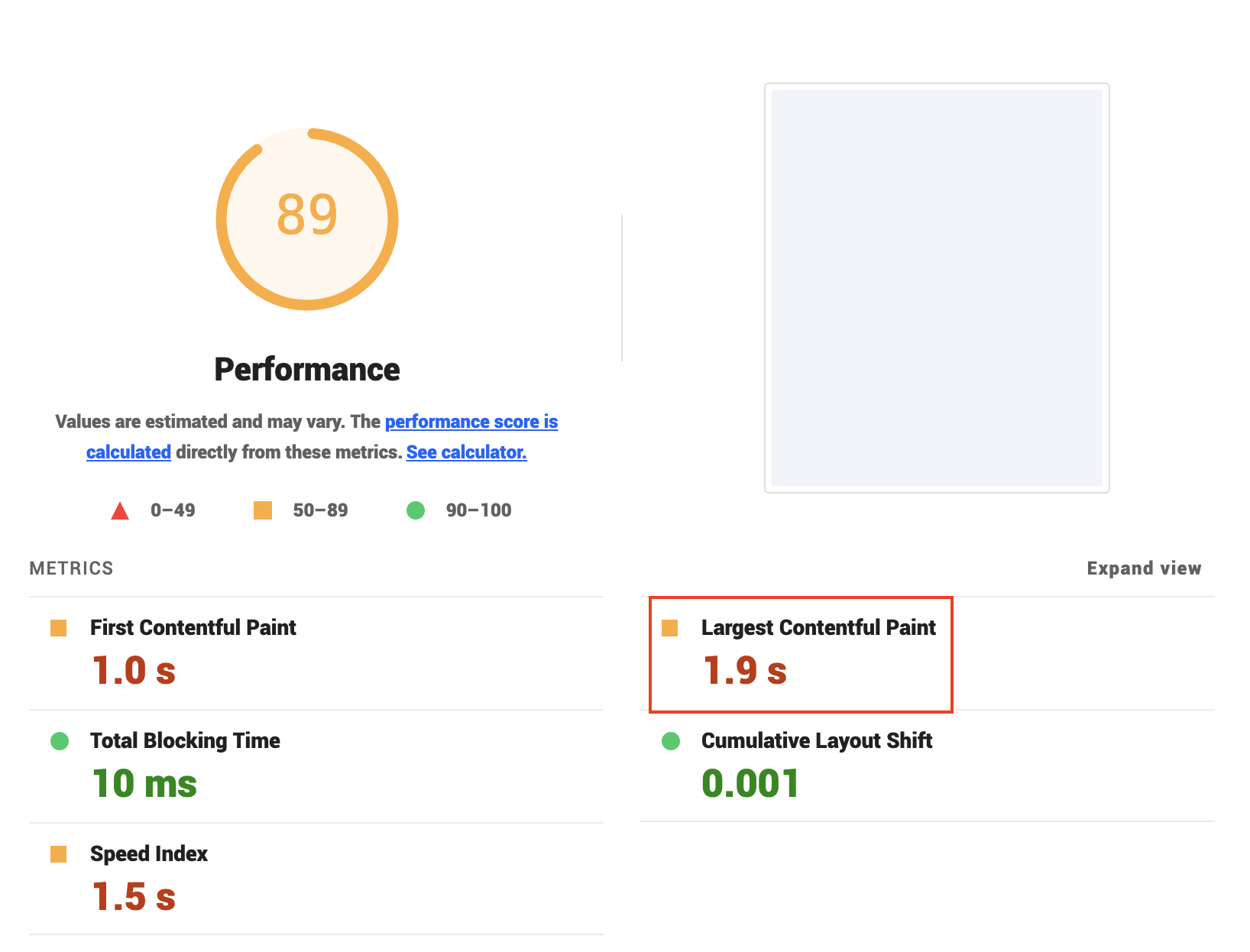 Largest Contentful Paint (LCP) Scores Shown in Lighthouse Report