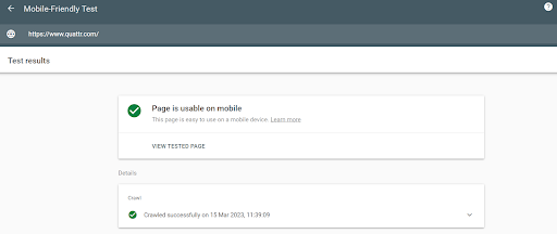 Mobile-friendly test result successful