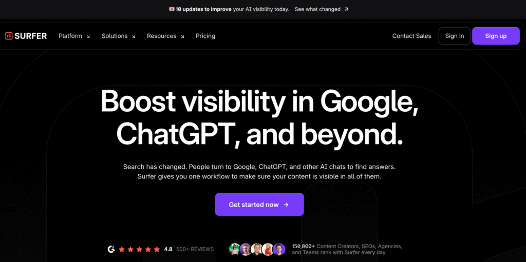 Surfer AI Website Screenshot