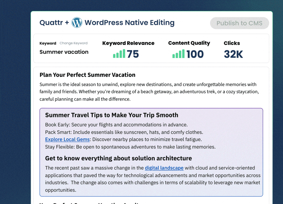 Quattr's GIGA AI Agent that publishes changes live on the website